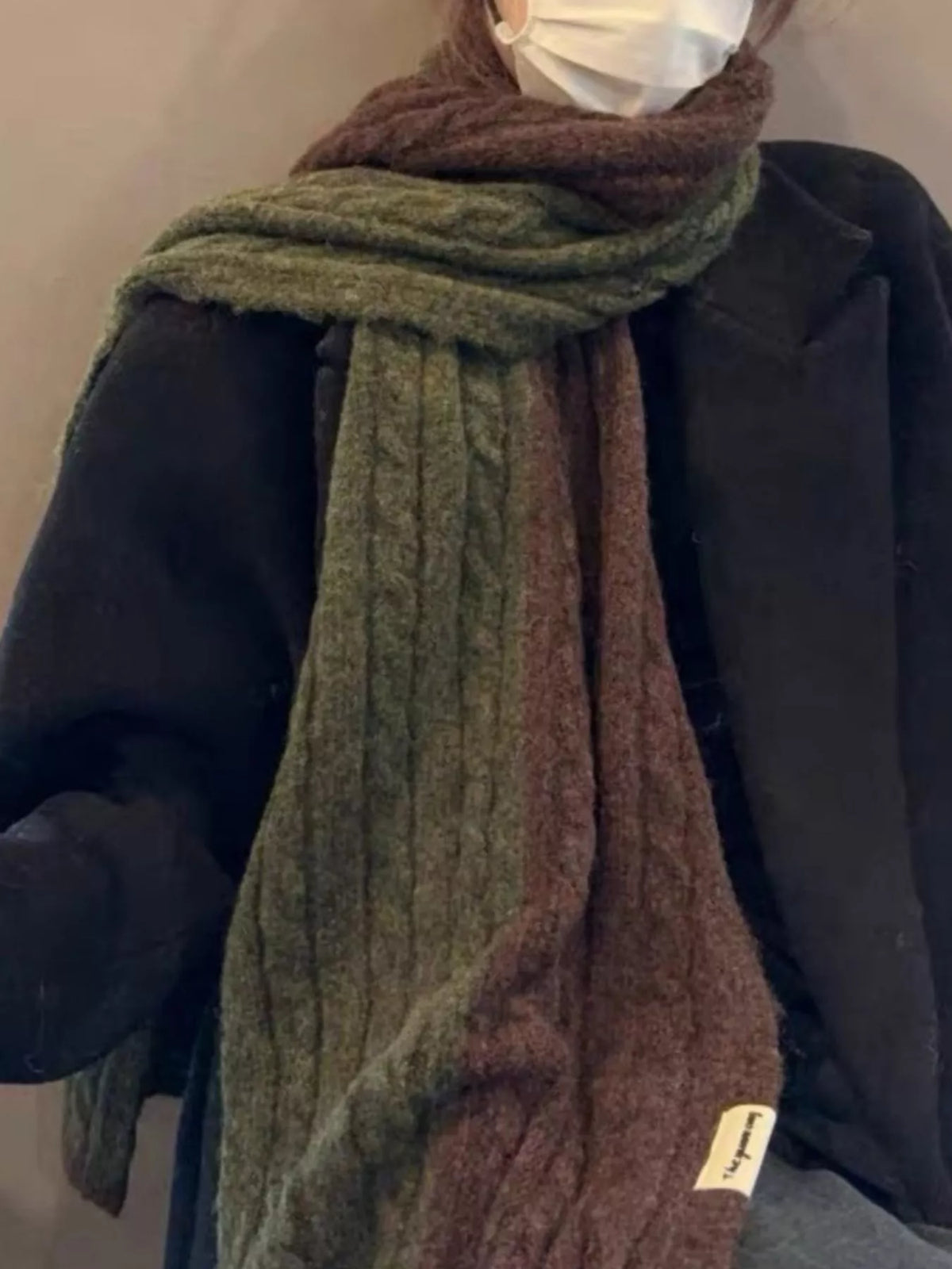 Two Tone Cable Knit Warm Scarf