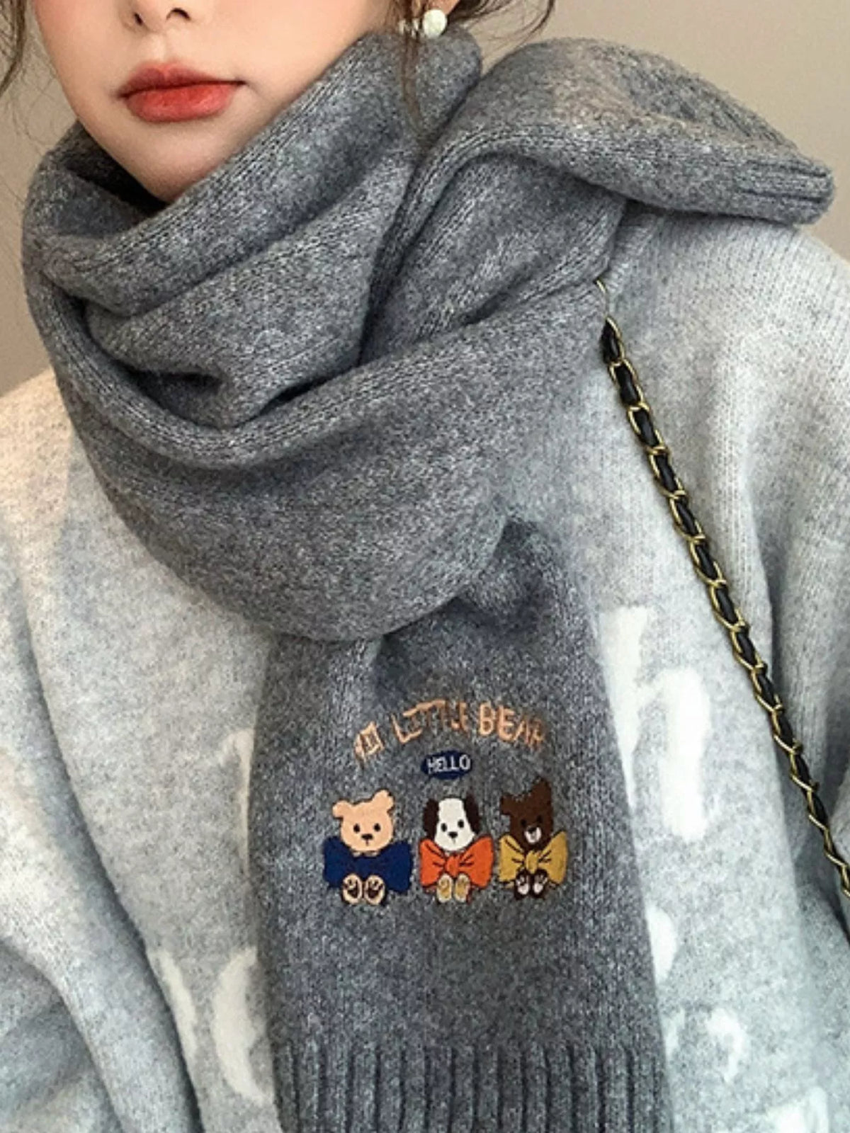 Embroidered Cartoon Warm Scarf