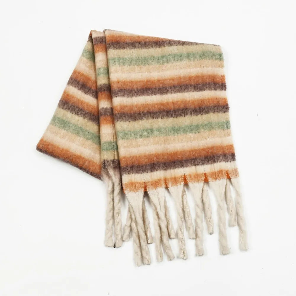 Fringe Contrast Striped Scarf