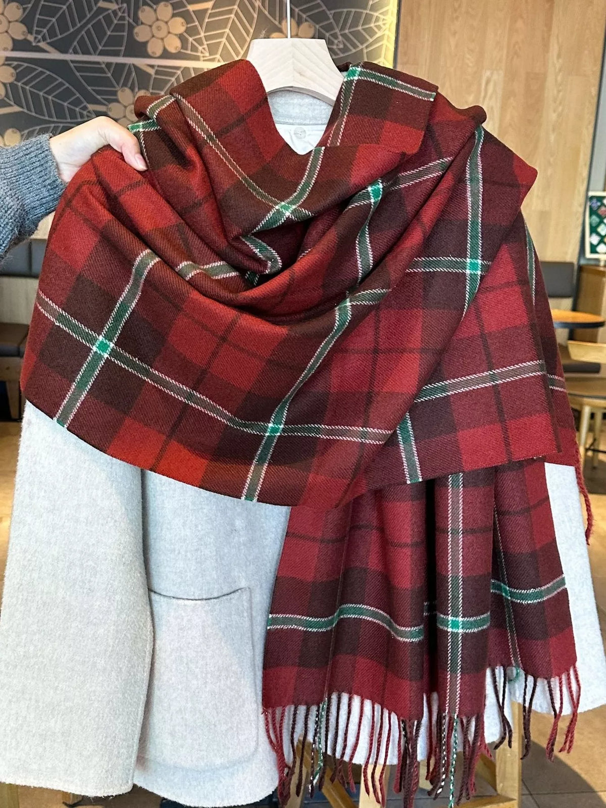 Classic Wide Blanket Plaid Fringe Scarf