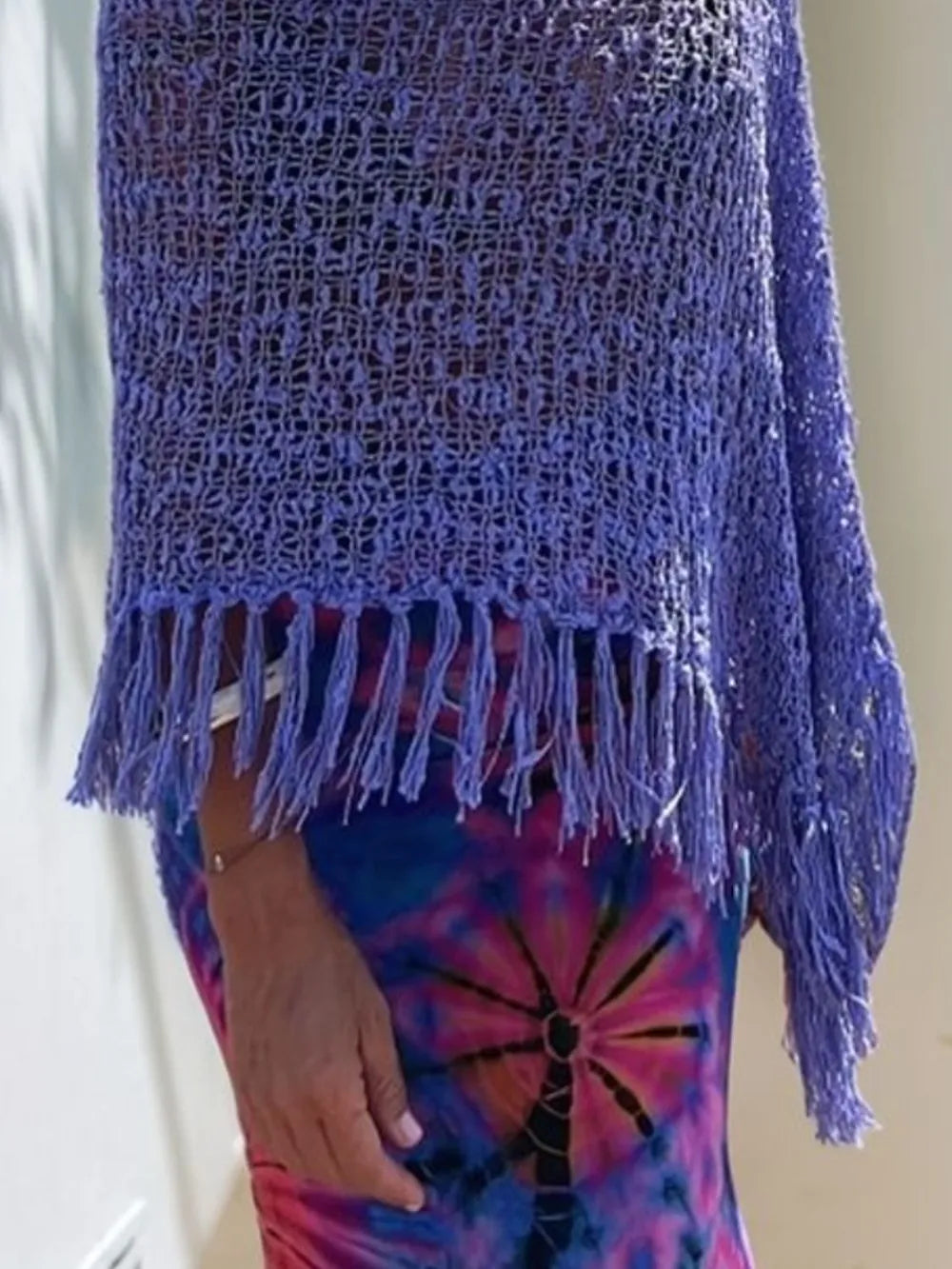 Tassel Boat Neck Knit Shawl