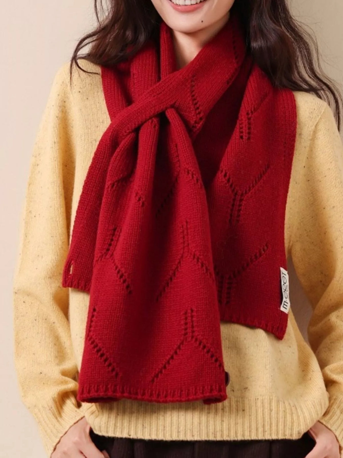 Wool Openwork Knit Scarf