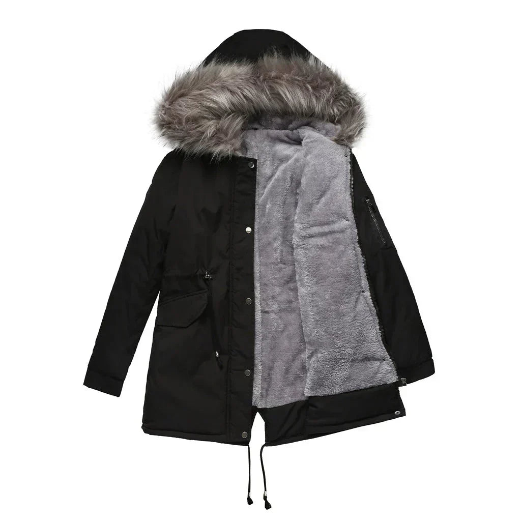 Waterproof Women's Coat with Hood and Faux Fur Lining