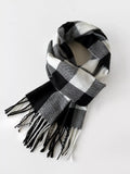 Classic Black Buffalo Check Plaid Fringe Scarf