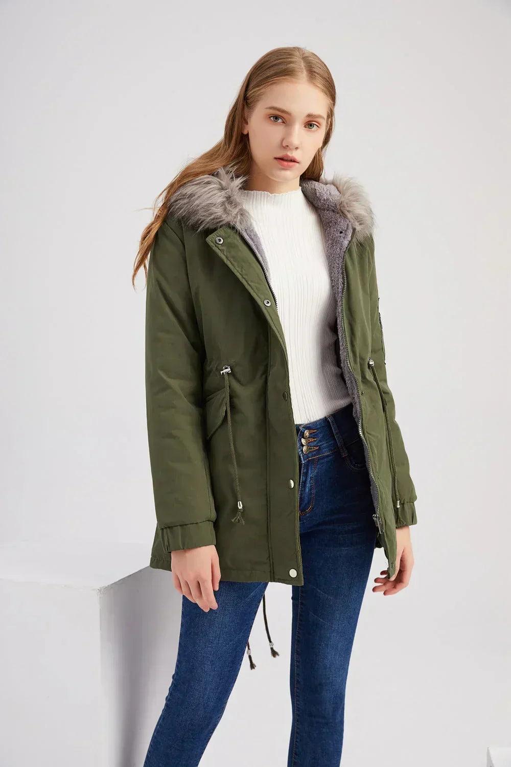 Waterproof Women's Coat with Hood and Faux Fur Lining