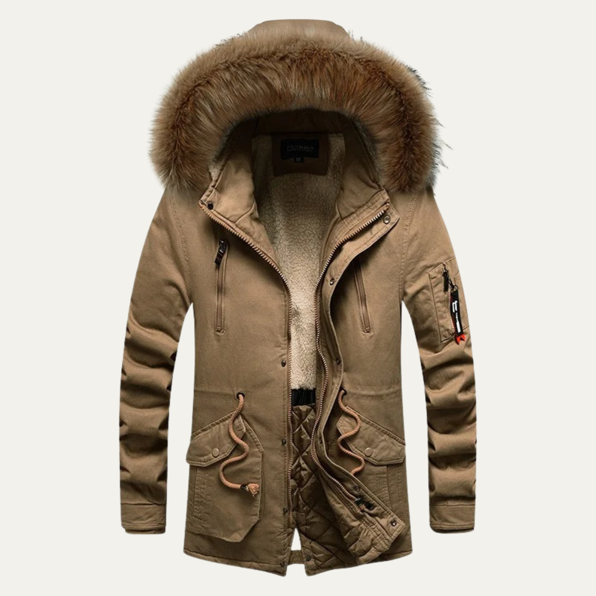 Warm Men's Down Parka Jacket with Faux Fur Hood