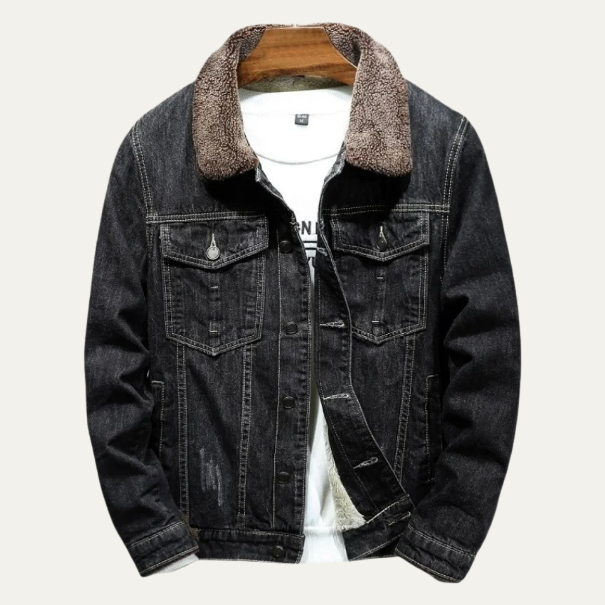 Warm Mens Fleece Lined Denim Winter Coat