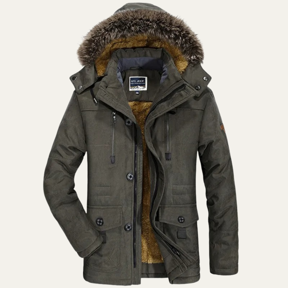 Thermal Men's Faux Fur Hooded Parka with Multiple Pockets