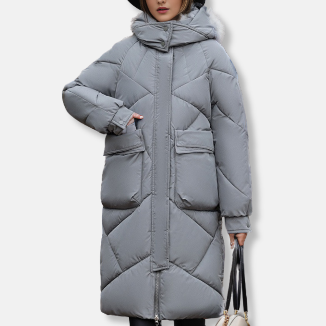 Warm Quilted Maxi Coat for Women with Hood