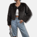 Women's Faux Fur Crop Coat Long Sleeve Open Front