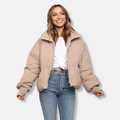 Warm Women's Short Puffer Coat with Ribbed Cuffs