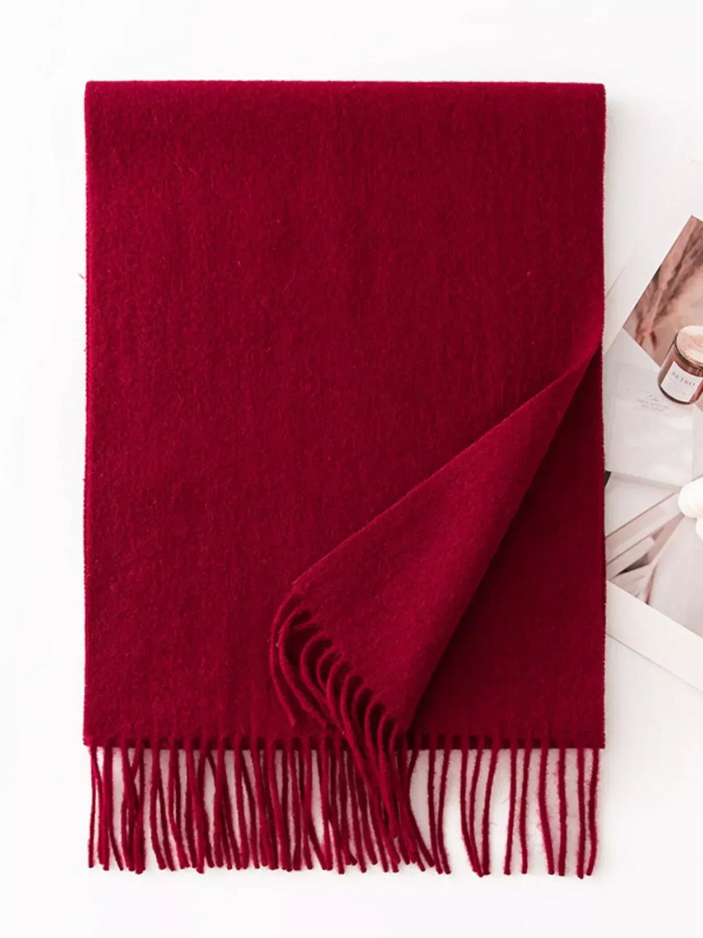 Solid Color Wool Fringe Scarf