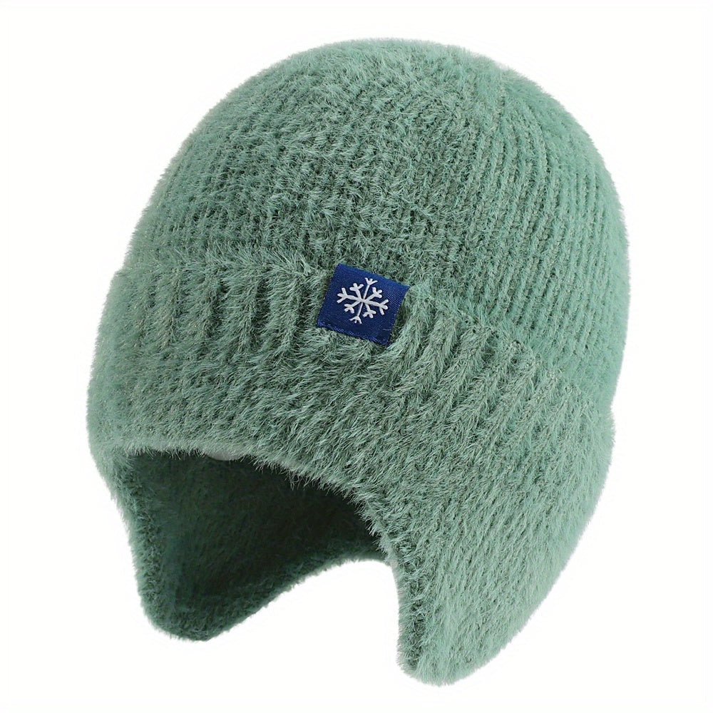 Pandaize Snowflake Label Knit Ear Flap Beanie - Coldproof Dome Hat