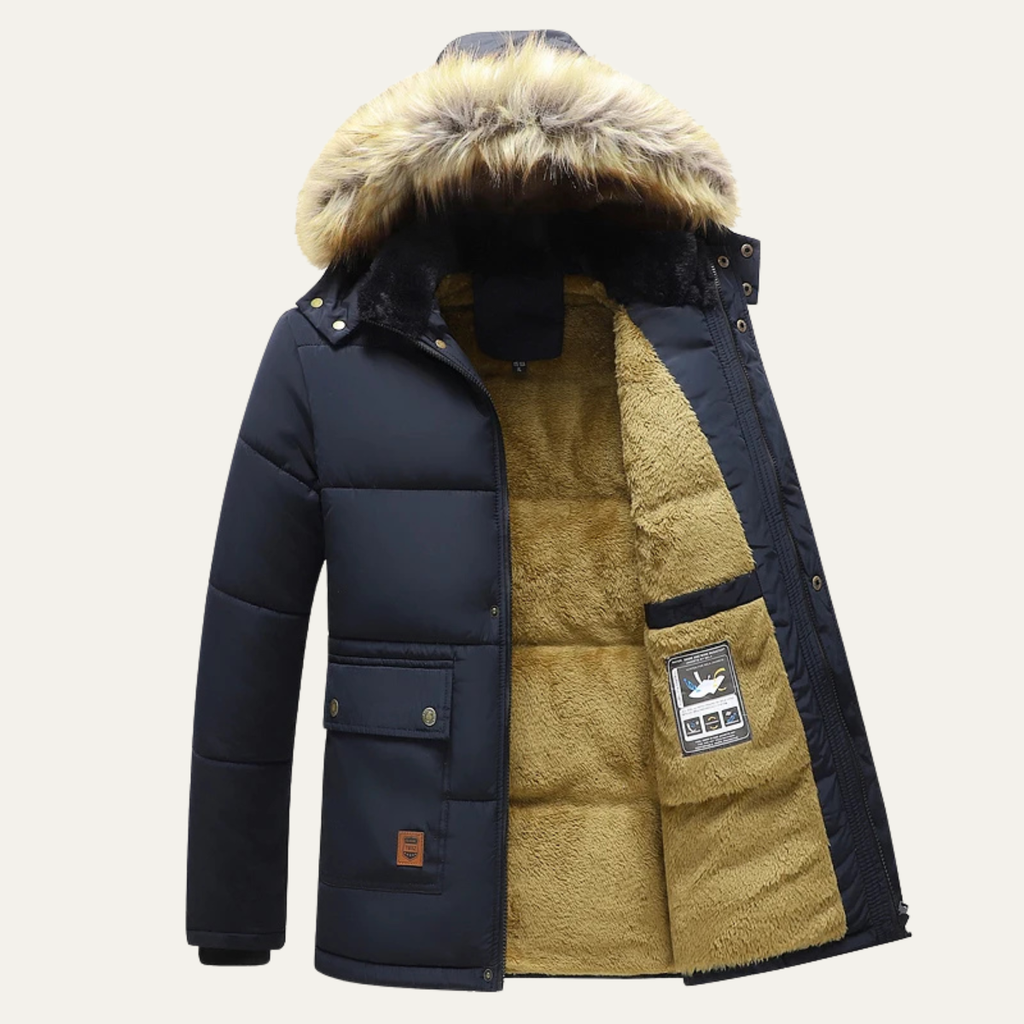 Warm Men's Hooded Parka Jacket with Faux Fur Collar