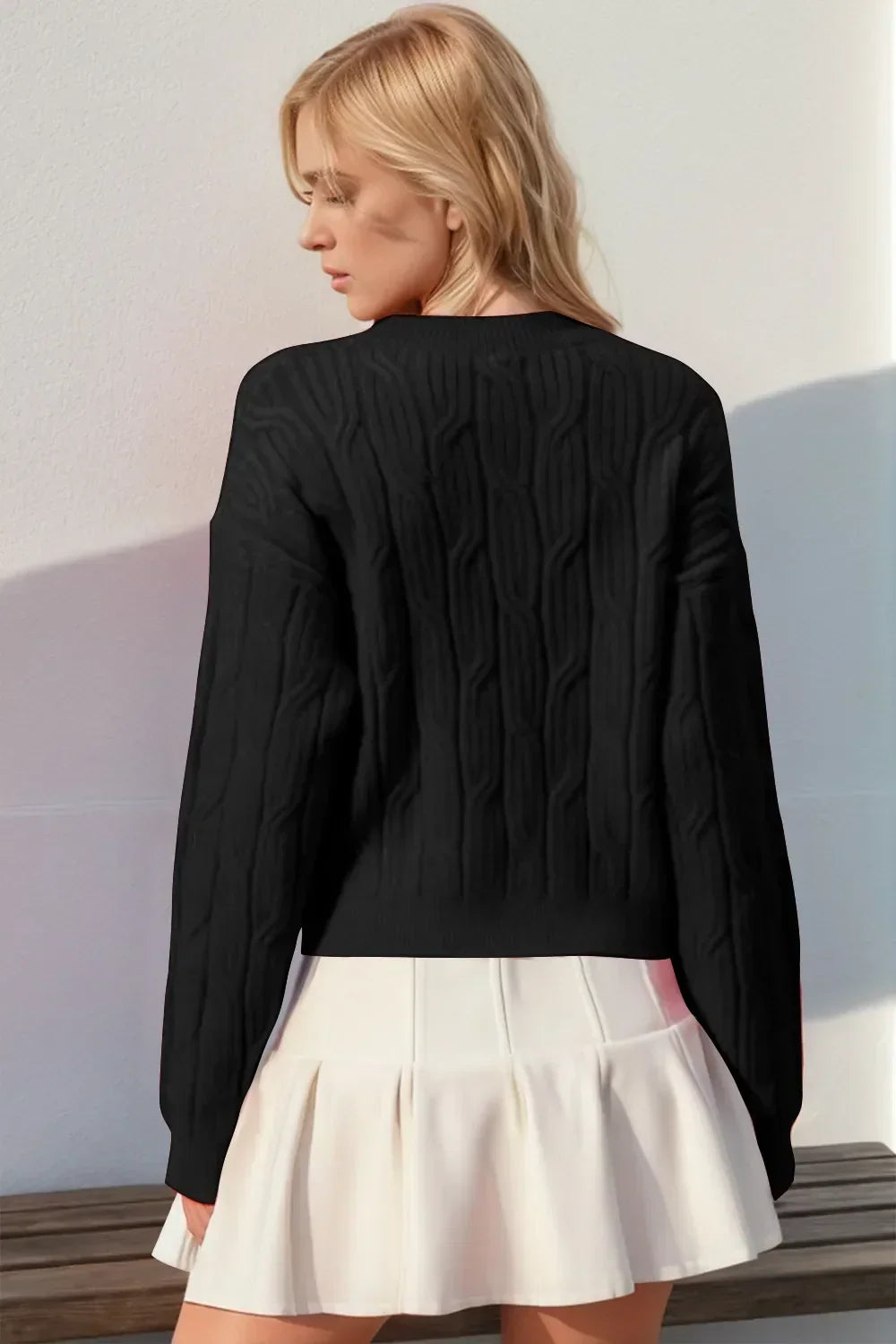 Bow Cable Knit Round Neck Sweater