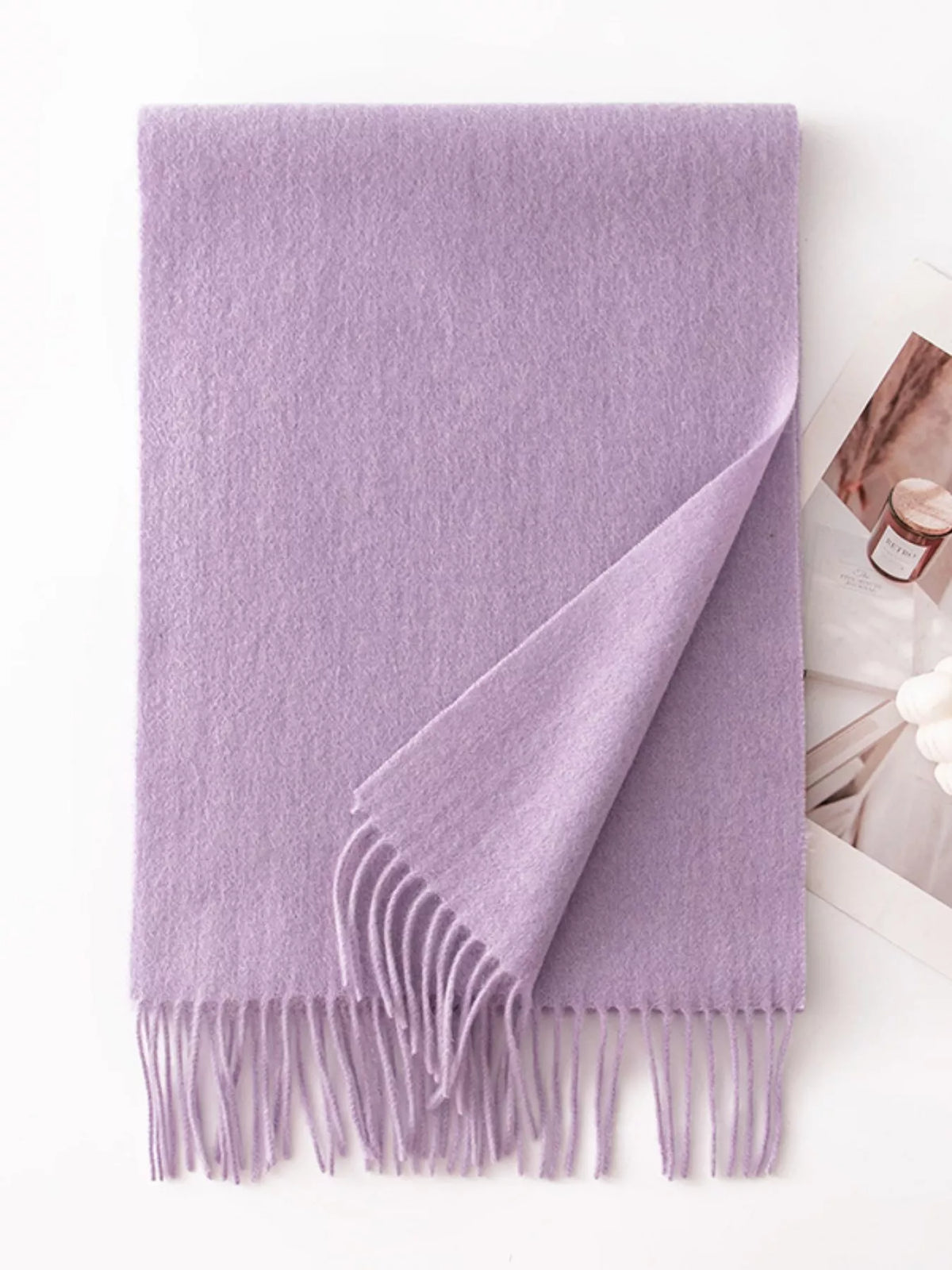 Solid Color Wool Fringe Scarf