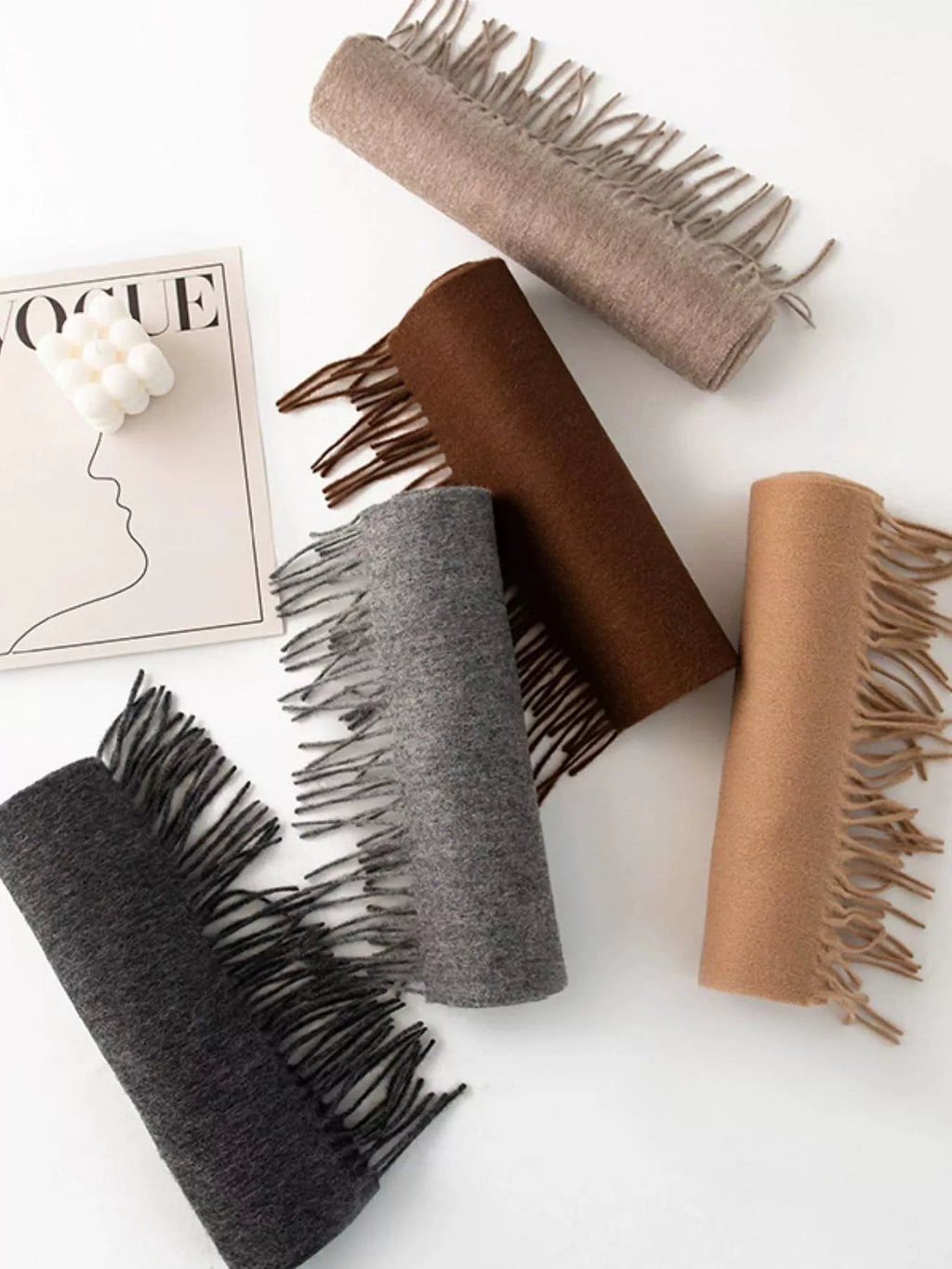 Solid Color Wool Fringe Scarf