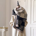 Black Printed Raw Hem Winter Scarf