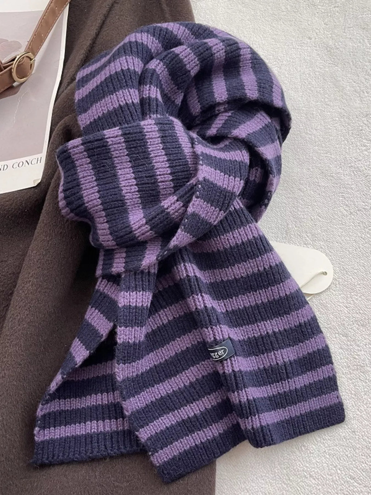 Wool Striped Knitted Winter Scarf