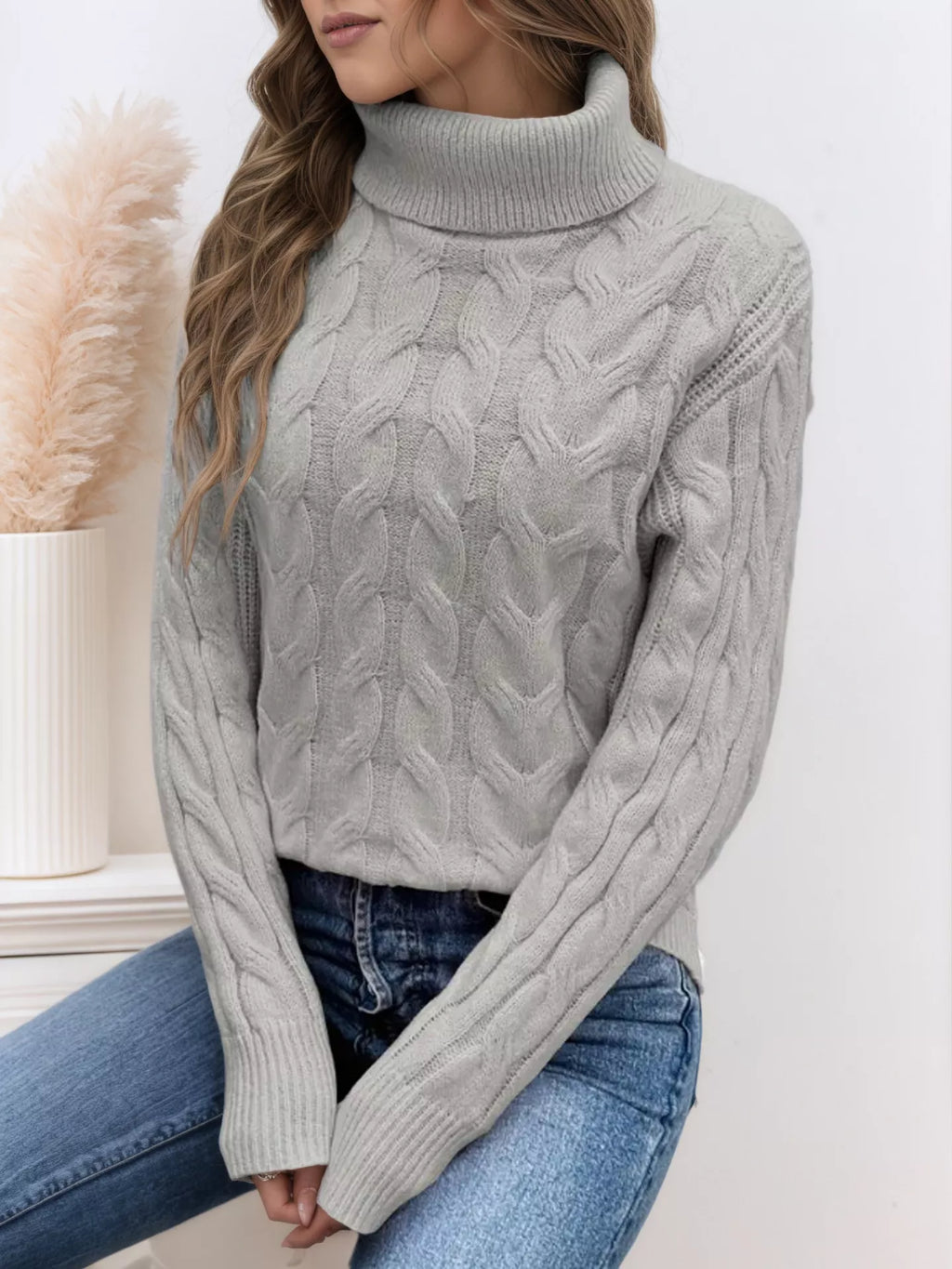Chunky Cable Knit Turtleneck Sweater