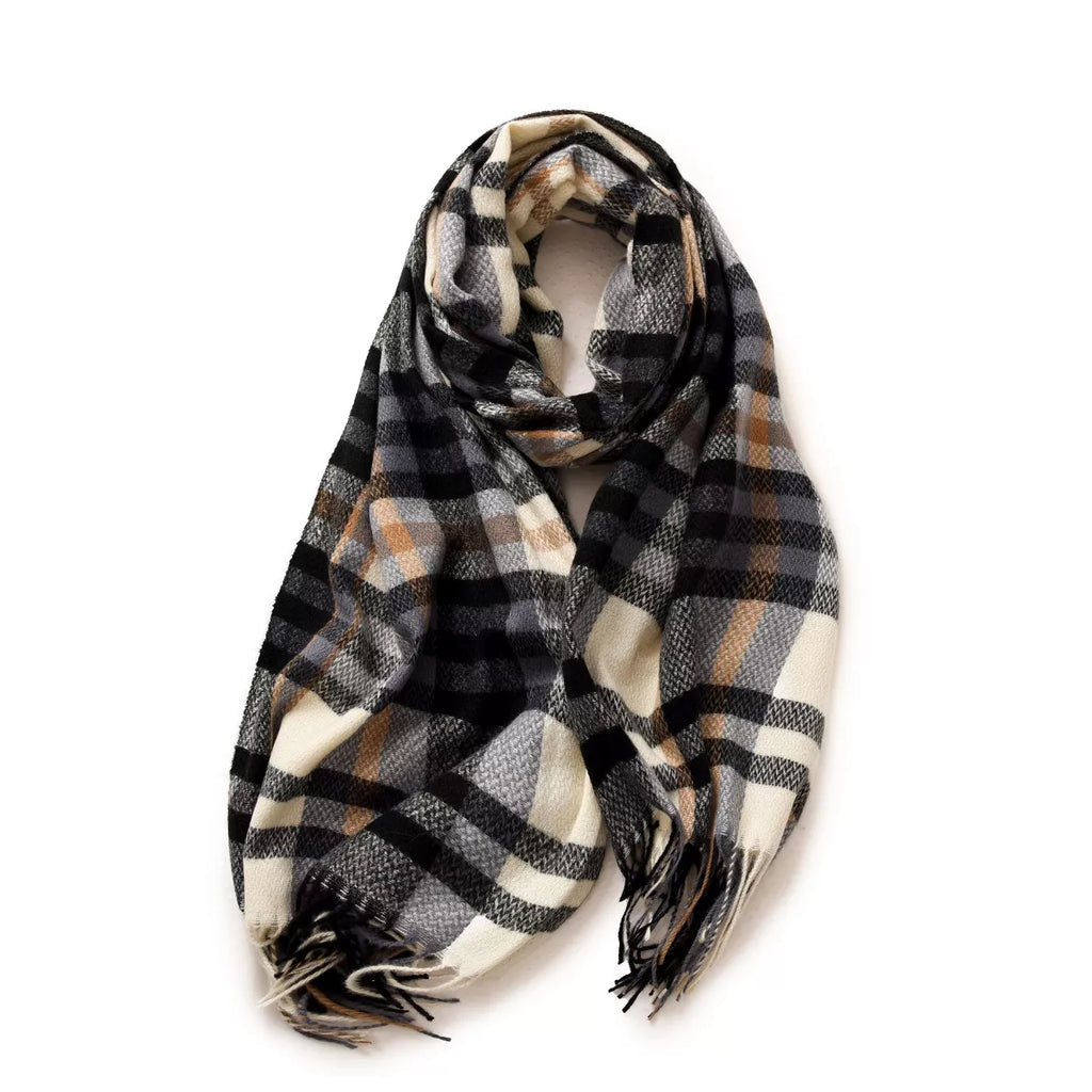 Warm Plaid Fringe Scarf