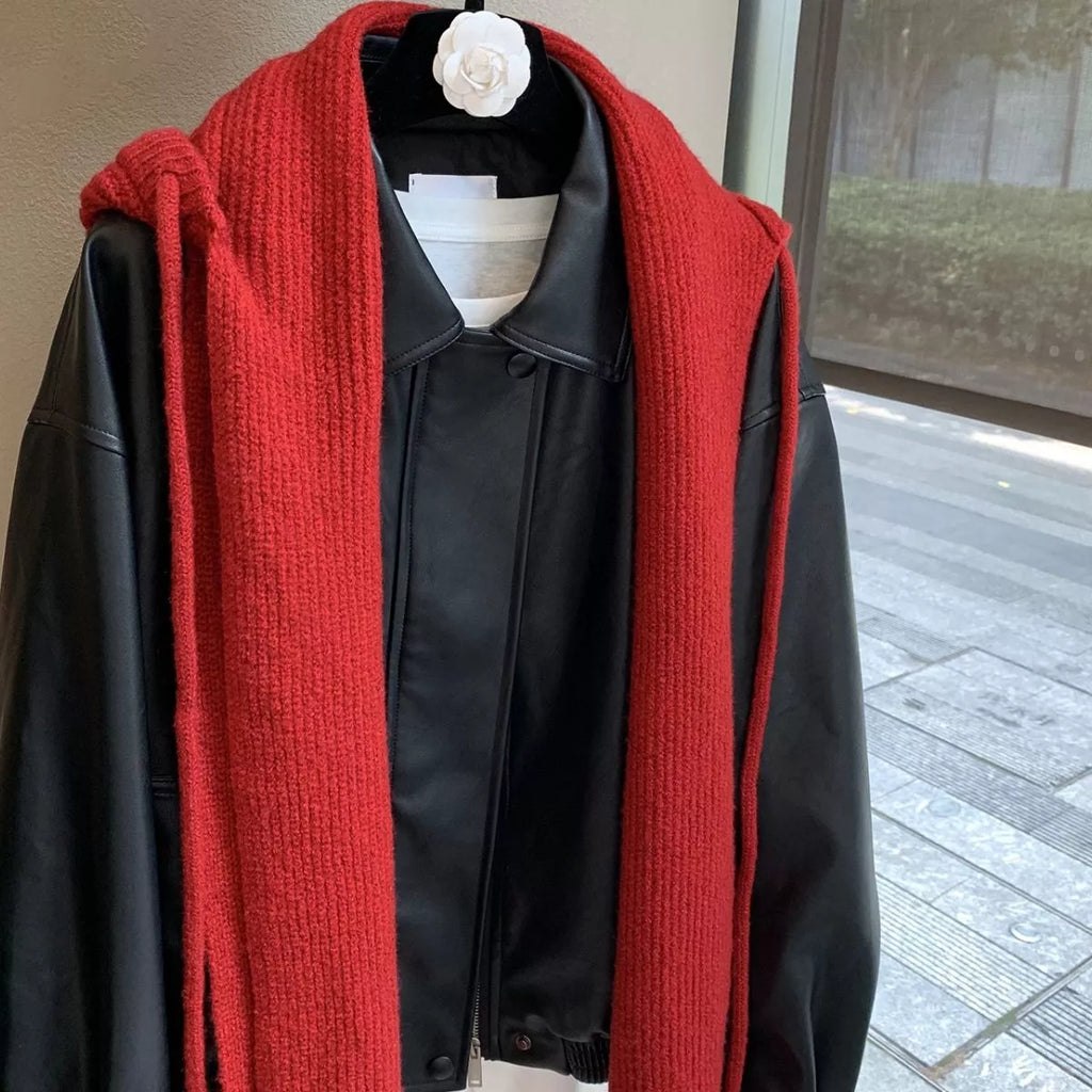 Cozy Knit Tie Hooded Scarf