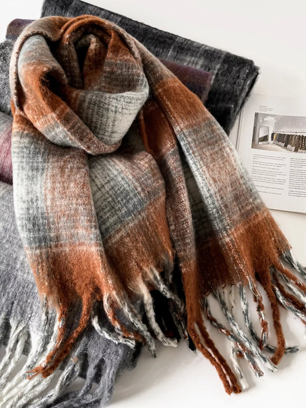 Oversized Sherbet Plaid Fringe Blanket Scarf