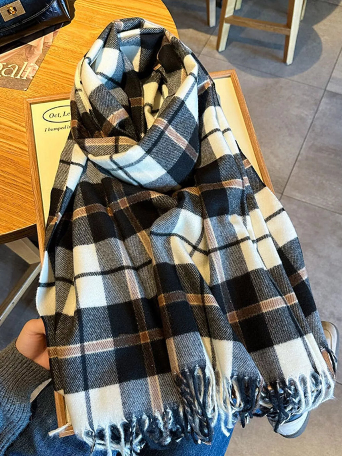 Classic Wide Blanket Plaid Fringe Scarf
