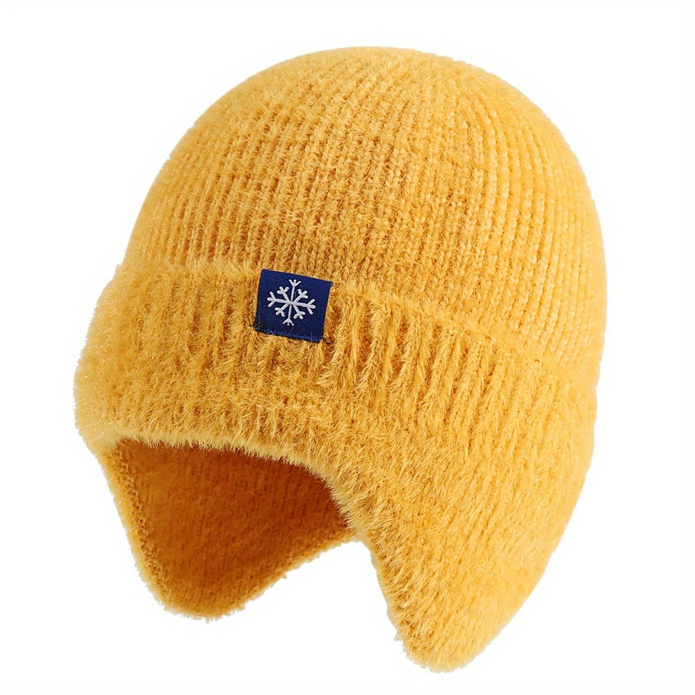 Pandaize Snowflake Label Knit Ear Flap Beanie - Coldproof Dome Hat