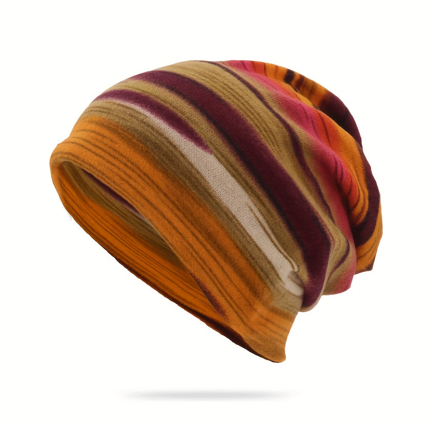 Pandaize Colorful Stripes Retro Thermal Slouchy Beanie Hat - Vintage Knit for Fall & Winter Warmth