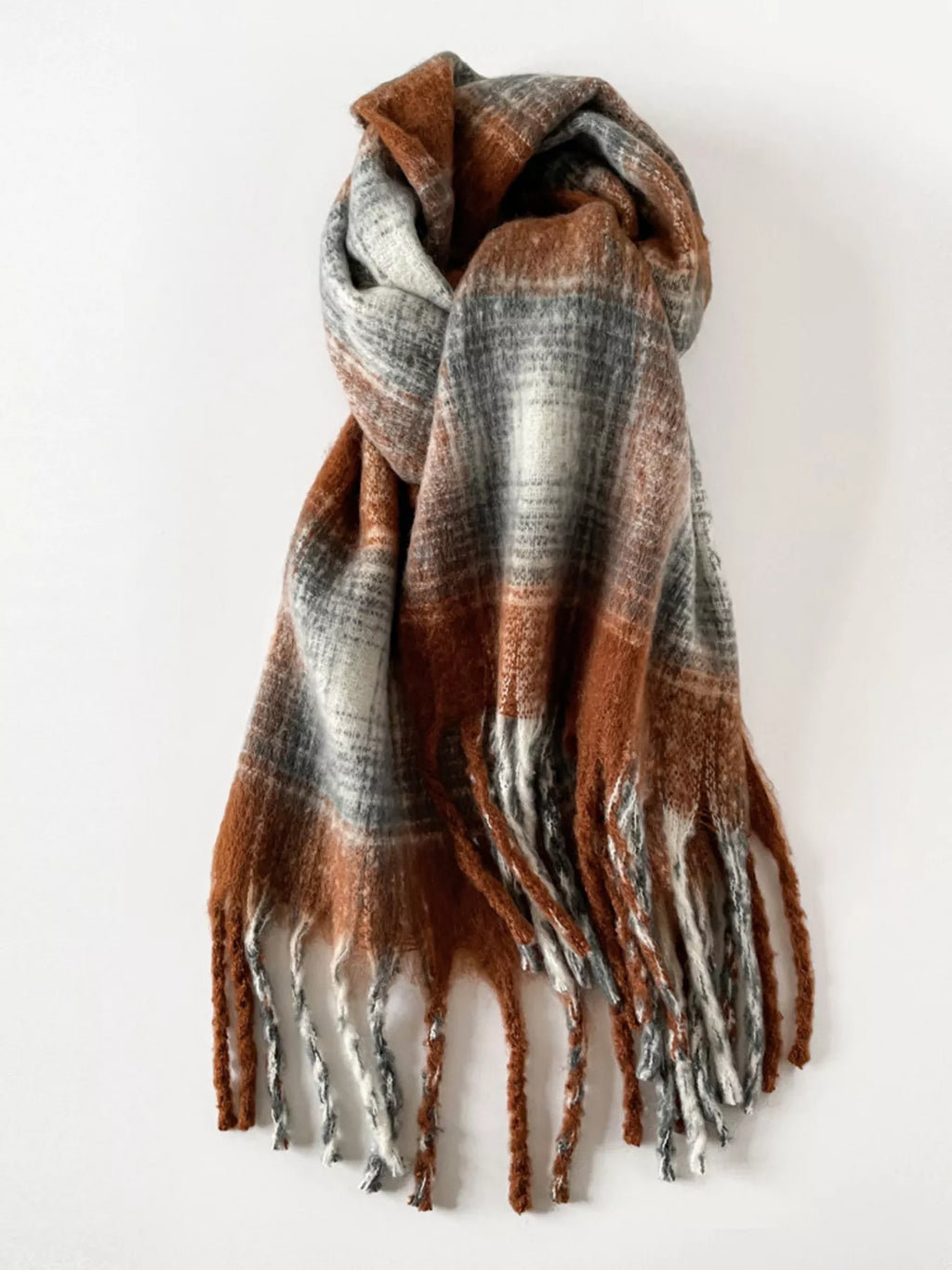 Oversized Sherbet Plaid Fringe Blanket Scarf