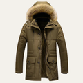 Warm Mens Parka Coat with Faux Fur Hood
