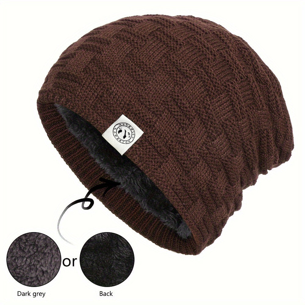 Pandaize Bunny Patch Fleece Beanie: Unisex Coldproof Knit Hat for Autumn & Winter