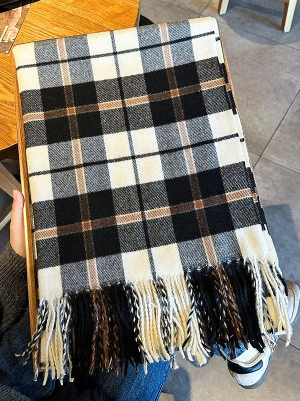 Classic Wide Blanket Plaid Fringe Scarf