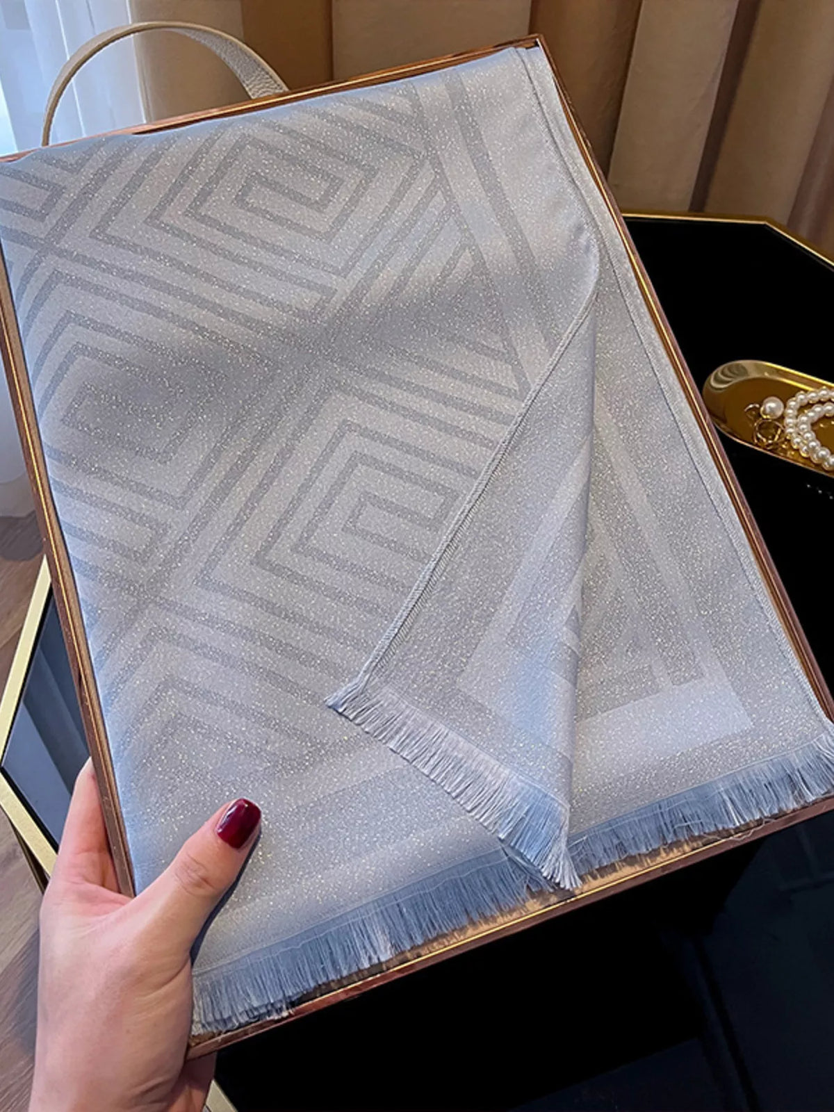 Raw Hem Lightweight Tonal Stripe Scarf
