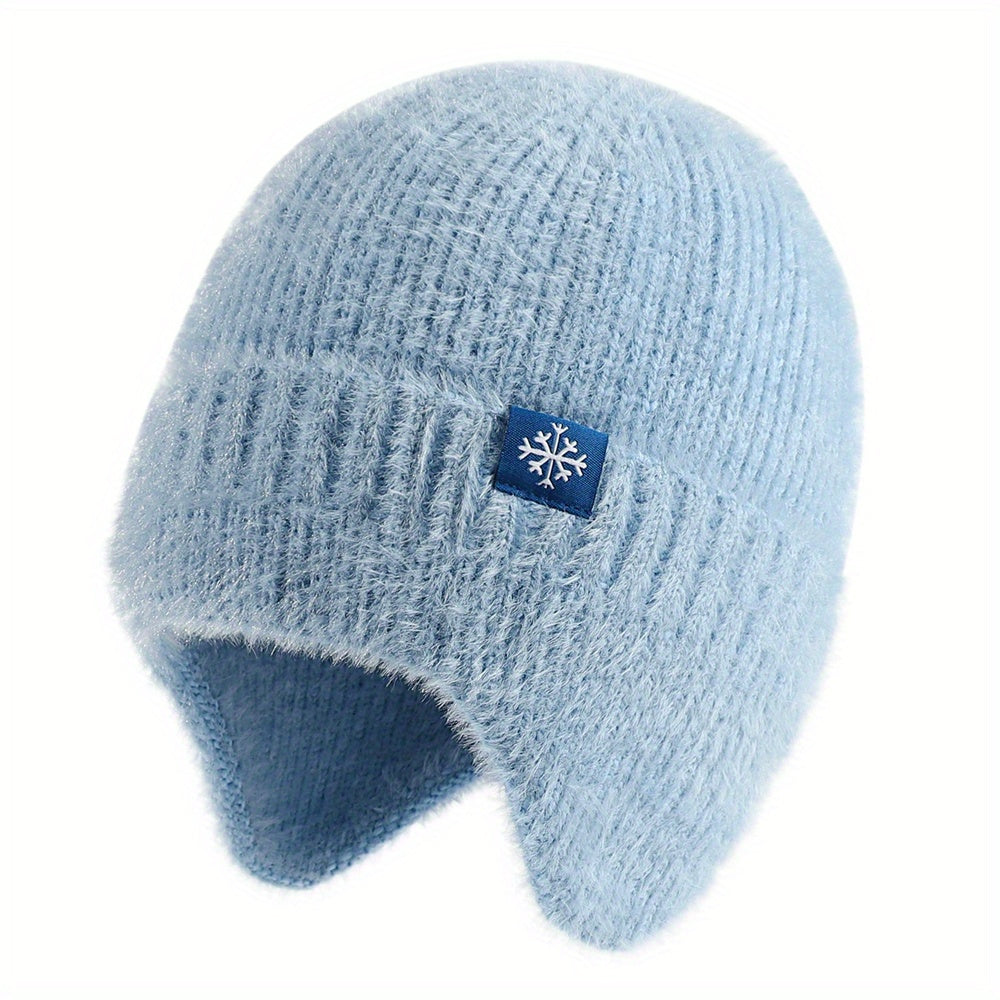 Pandaize Snowflake Label Knit Ear Flap Beanie - Coldproof Dome Hat