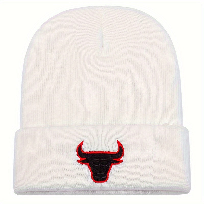 Winter Coldproof Ear Protection Warm Hat Embroidered Bull Knit Hat For Outdoor Cycling Skiing