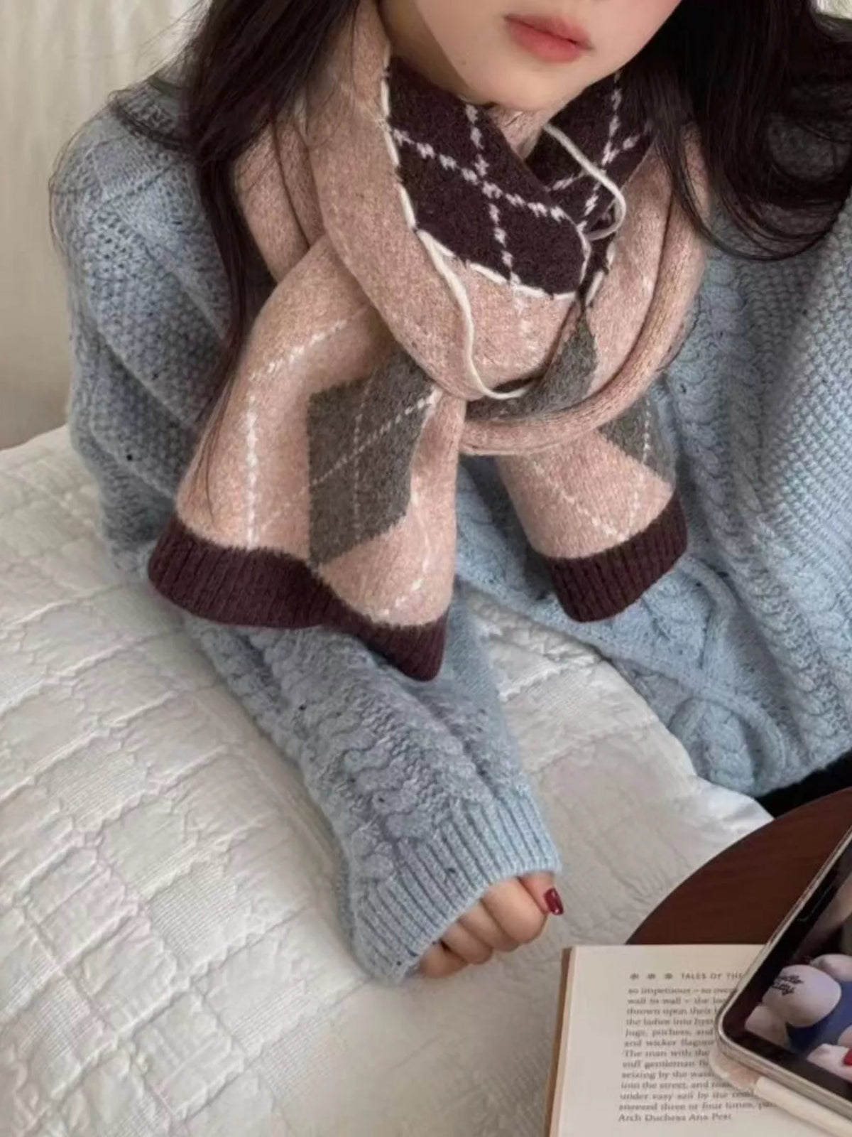Classic Argyle Knitted Winter Scarf