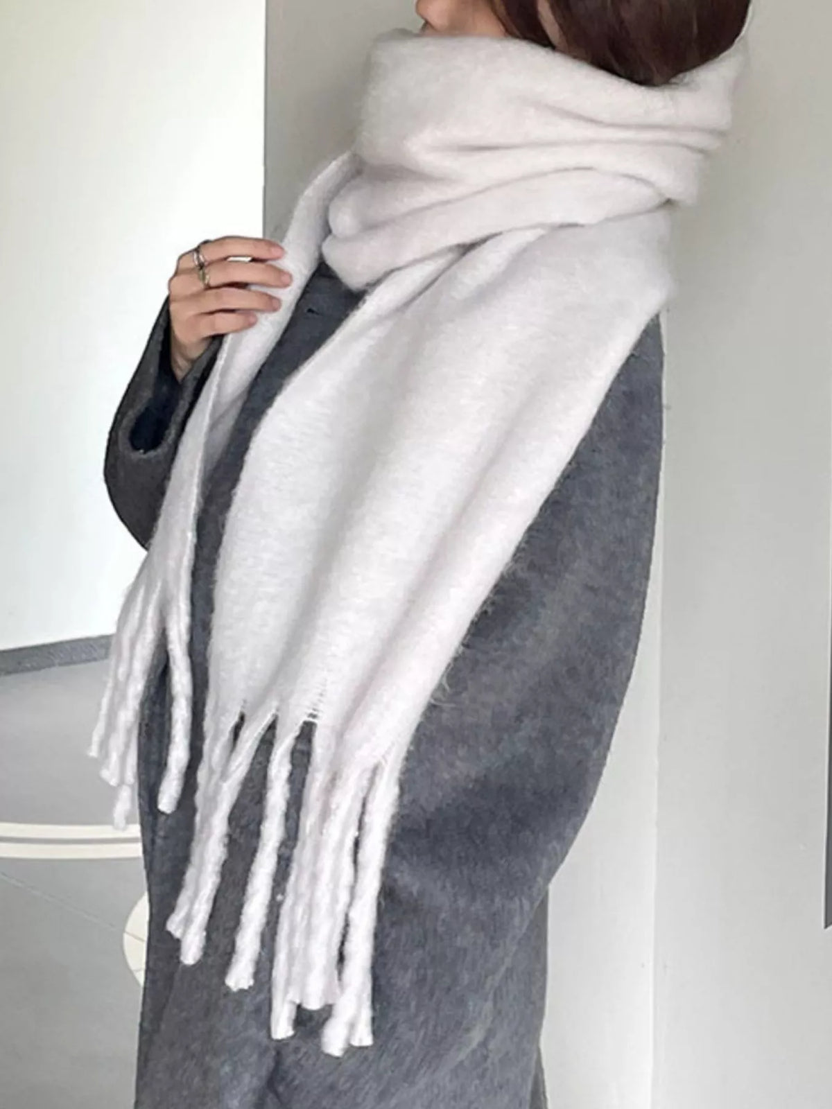 Solid Color Chunky Brushed Fringe Scarf