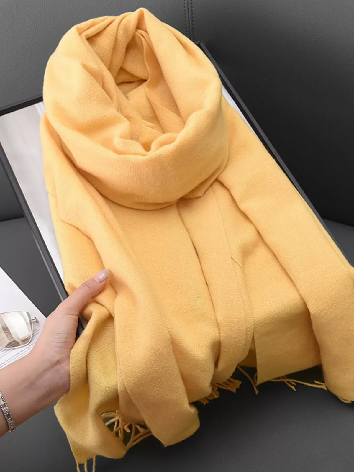 Solid Color Fine Fringe Scarf