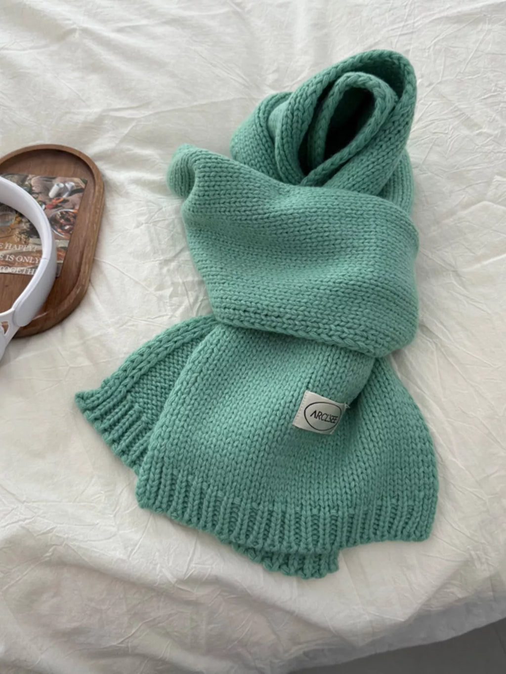 Solid Color Knitted Winter Scarf with Ribbed Ends