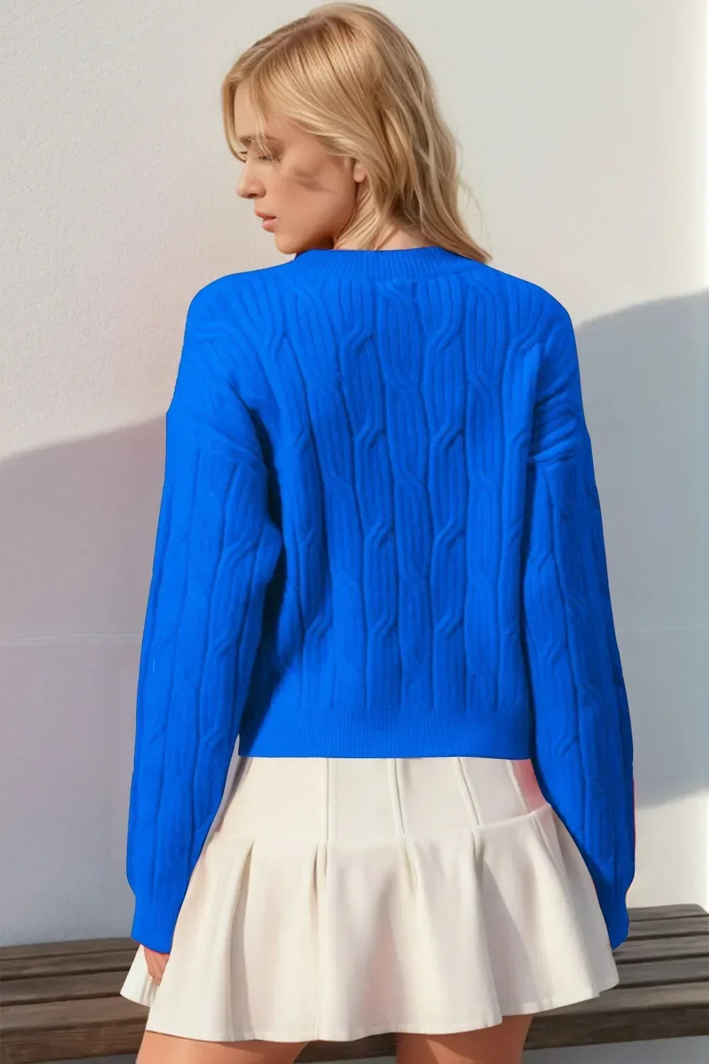 Bow Cable Knit Round Neck Sweater