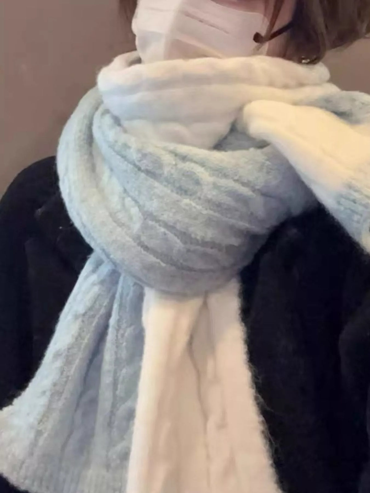 Two Tone Cable Knit Warm Scarf