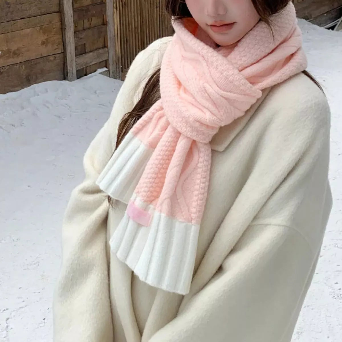 Two-Tone Cable Knitted Scarf