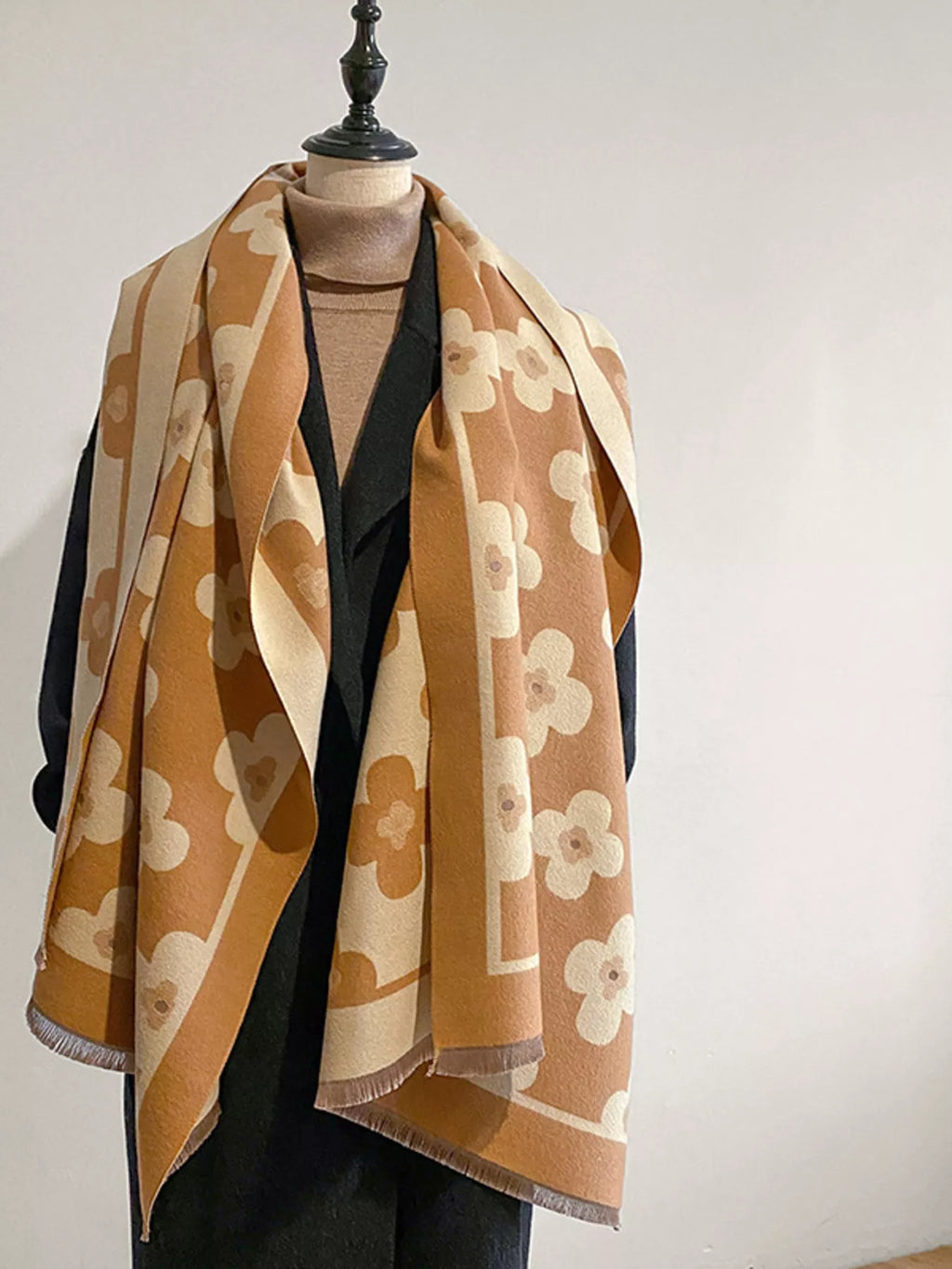 Floral Print Raw Hem Scarf