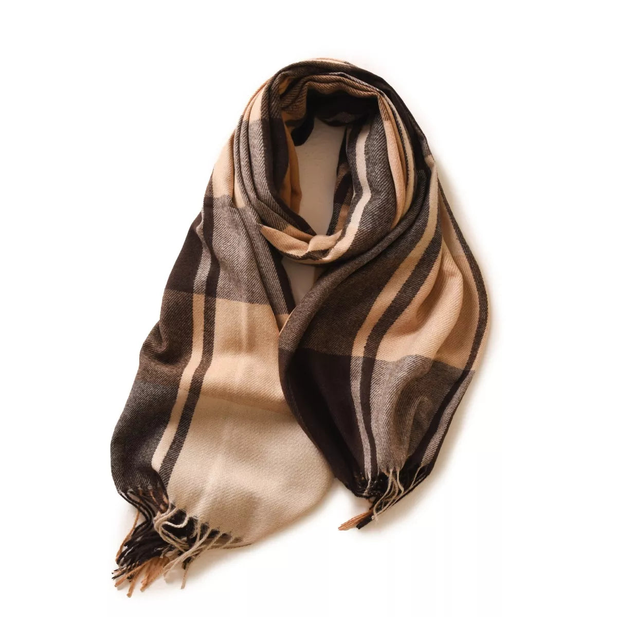 Two Tone Plaid Fringe Scarf