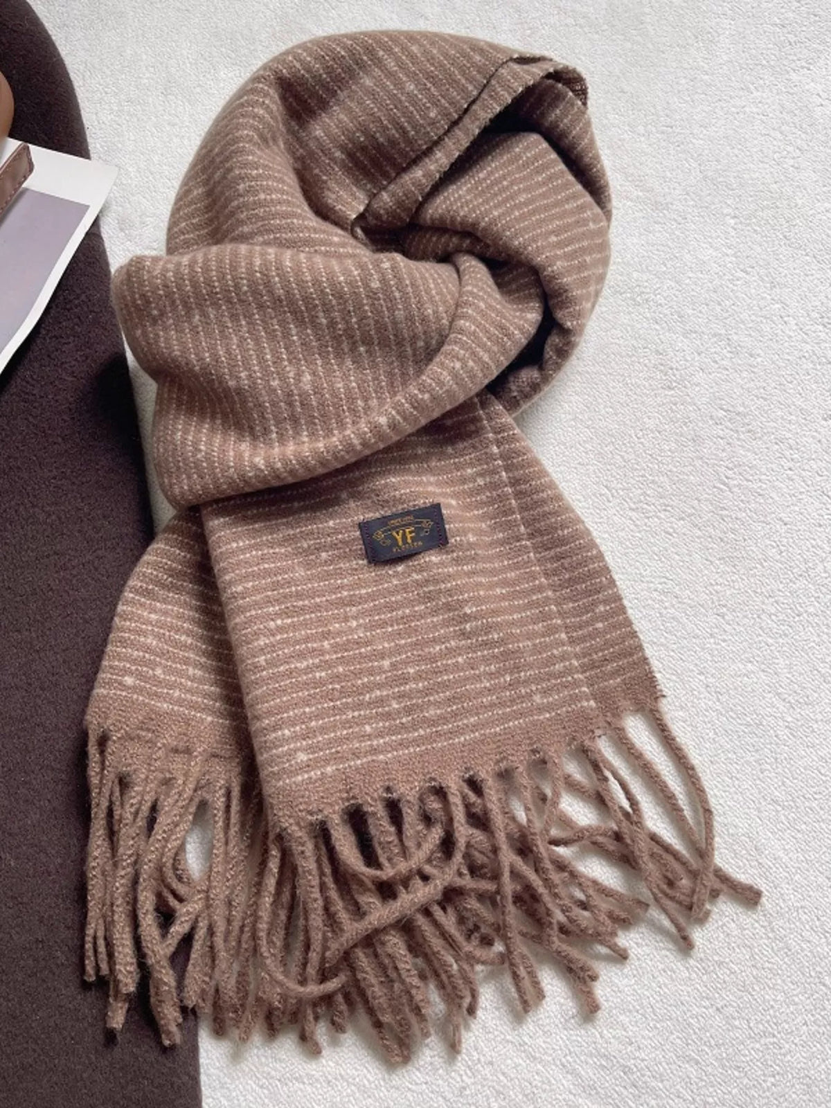 Warm Striped Tassel Scarf