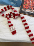 Striped Knitted Warm Scarf with Label Patch