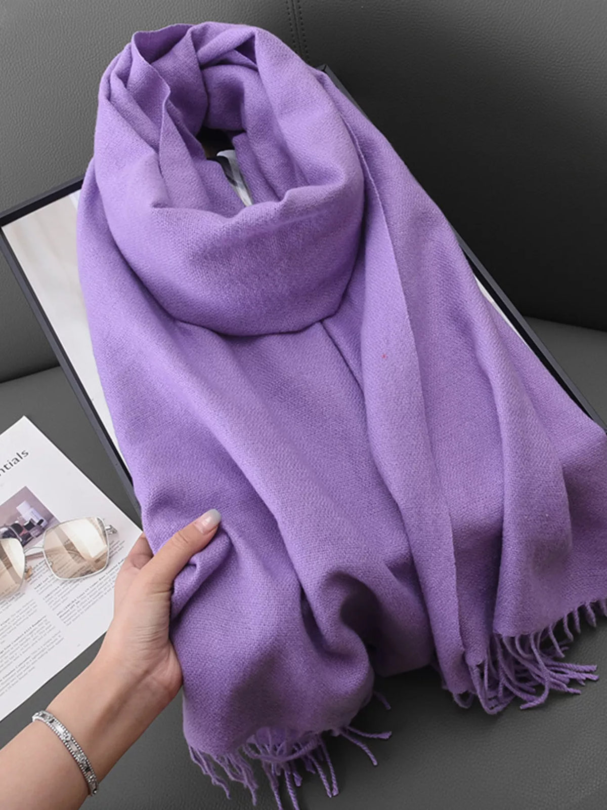 Solid Color Fine Fringe Scarf