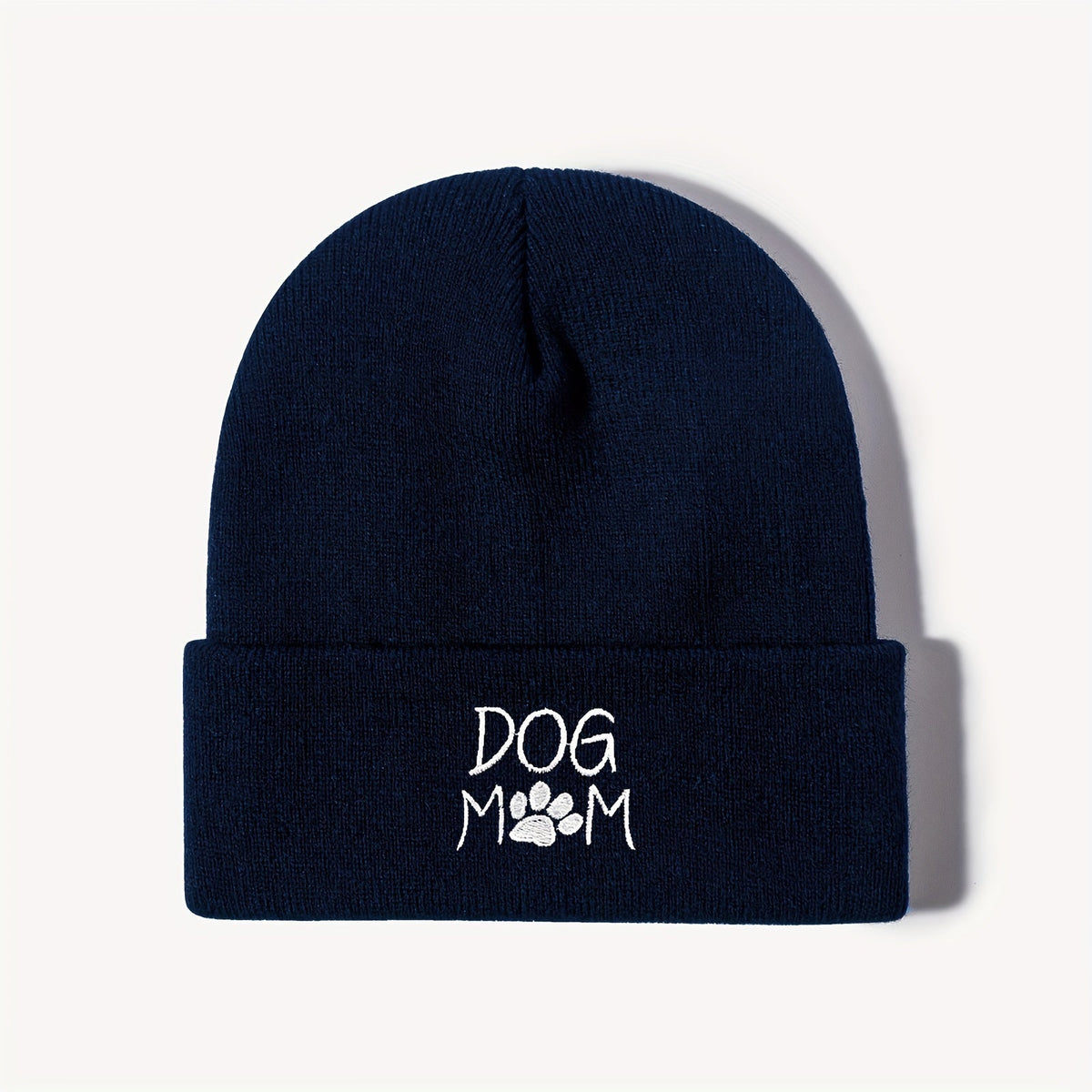 Pandaize Dog Mom Embroidery Beanie - Casual Knit Hat for Autumn & Winter